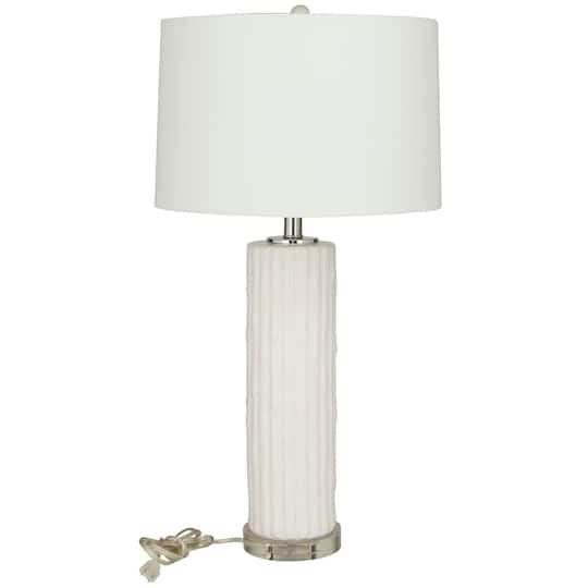 White Ceramic Fluted Base Table Lamp with Drum Shade 15" x 15" x 30"